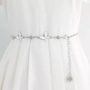 Модный пояс с металлической цепочкой и украшением в виде бабочки, регулируемый, элегантный, тонкий, с талией, для платья, свитера, с подвеской чёрный