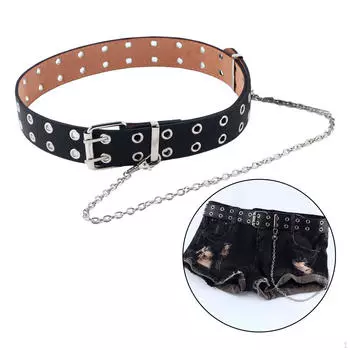 Модный поясной ремень для одежды с двойным рядом отверстий, съемный, тяжелый металл с цепочкой коричневый