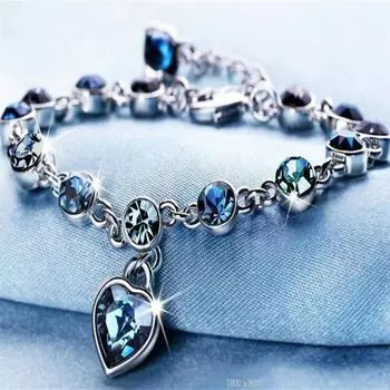 Модный посеребренный женский браслет в форме сердца океана с цирконием и кристаллами на руку, праздничные подарки серебряный