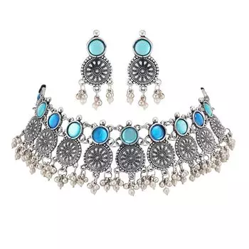 Модный последний дизайн колье из окисленного серебряного камня, традиционное ожерелье, серьги, комплект украшений для женщин