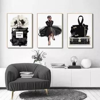 Модный постер черно-белый парижский парфюм, настенная живопись на холсте, постеры на скандинавскую тему и принты, Декор, фотографии для гостиной A4 21x30cm No Frame