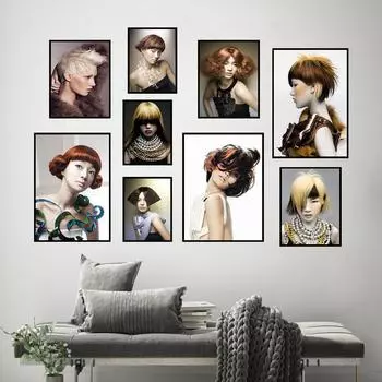 Модный постер для волос и принты, современная парикмахерская, новый дизайн волос, фотографии для салона красоты, фигурки, художественный декор стен, живопись HD0989 21x30cm no frame