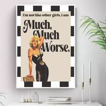 Модный постер «Я не такая, как другие девушки», принты, клетчатая картина на холсте, винтажные забавные настенные картины, декор для гостиной и бара 21x30cm No Framed