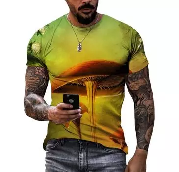 Модный повседневный 3D-принт с рисунком природы и ландшафта, летний мужской интересный тренд, большой размер, уличная индивидуальность, свободный топ в стиле Харадзюку S