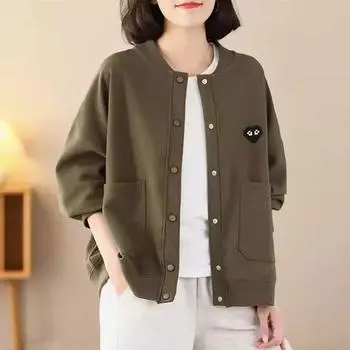 Модный повседневный кардиган, свитшот, женский, тонкий, весна и осень, большой размер, осенняя куртка для мам среднего возраста M армия зеленый