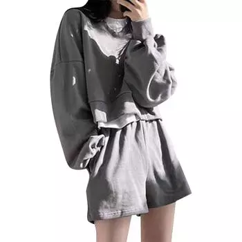 Модный повседневный комплект с толстовкой и брюками с длинными рукавами и принтом One Size