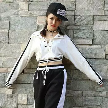 Модный повседневный короткий свитшот Женский хип-хоп джаз костюм Женский костюм для командного танца Джазовые топы White Sweatshirt All yards
