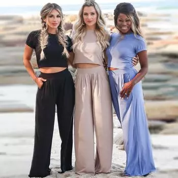 Модный повседневный костюм 2023, весна/лето, футболка с коротким рукавом + брючный костюм для женщин S хаки