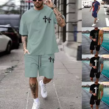 Модный повседневный мужской комплект свободного покроя с принтом и повседневный комплект светлого цвета, свободный, дышащий, износостойкий и не скатывается S