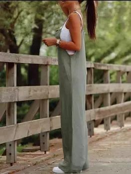 Модный повседневный новый женский карманный хлопковый конопляный повседневный комбинезон на бретелях S серый