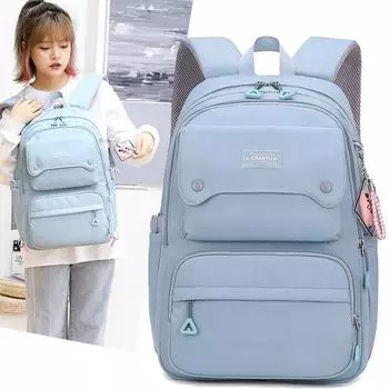 Модный повседневный рюкзак для девочек-подростков для учащихся младших классов, школьные сумки большой емкости, простые легкие сумки синий