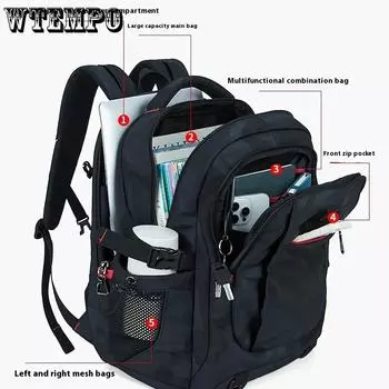 Модный повседневный рюкзак с улучшенным независимым отделением для компьютера и защитой позвоночника для снижения веса чёрный