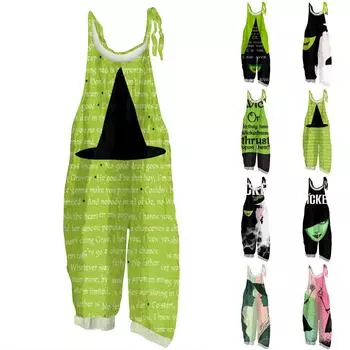 Модный повседневный свободный ретро-комбинезон с принтом ведьмы M циан