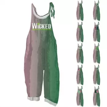 Модный повседневный свободный ретро-комбинезон с принтом ведьмы XXXXL циан