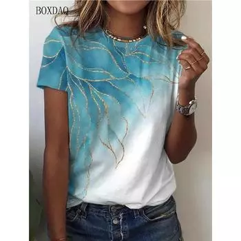 Модный повседневный топ с круглым вырезом и короткими рукавами, женская модная футболка с градиентом, летняя уличная одежда с принтом в стиле тай-дай для женщин S