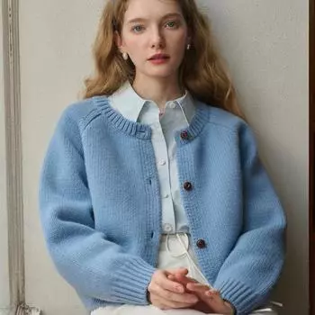 Модный повседневный вязаный кардиган с круглым вырезом, женская куртка, осенне-зимние винтажные кардиганы, свитер, женские пуговицы, элегантное однотонное трикотажное пальто 24801 One Size розовый