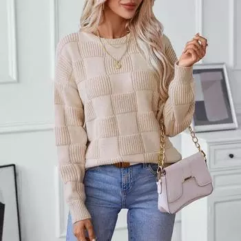 Модный повседневный женский свитер 2024 года, осень и зима, новый свободный свитер с круглым вырезом в европейском и американском стиле S абрикосовый