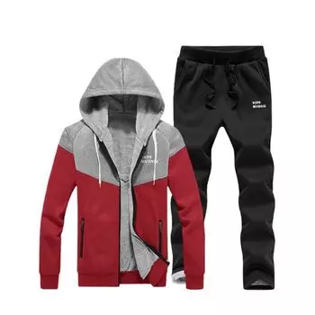 Модный повседневный зимний костюм, мужской флисовый кардиган на молнии, спортивный костюм, мужской лоскутный свитшот с надписью M красный