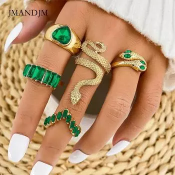 Модный пригородный сплав инкрустированный бриллиантами цветной высококачественный холодный ветер легкий роскошный универсальный женский комплект колец alloy