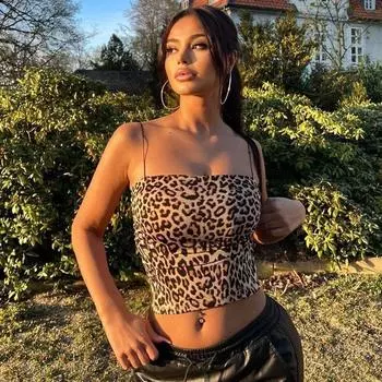 Модный принт Женская летняя облегающая майка Leopard print S