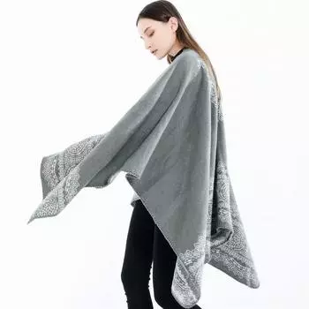 Модный принтованный кружевной цветочный имитация кашемира теплый шарф весна осень и зима женская шаль чёрный