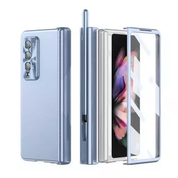 Модный прочный защитный стеклянный чехол для Samsung Galaxy Z Fold 4 5g Fold4 Fold3 Fold 3 S, противоударный чехол с держателем ручки for Samsung Z Fold 3 розовый