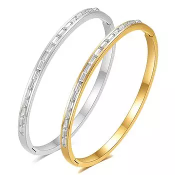 Модный простой браслет длиной 4 мм с инкрустацией цирконием, круглый браслет с открытым концом, браслет из титановой стали золотой