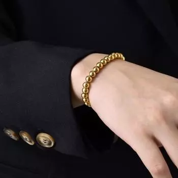 Модный простой браслет с золотыми бусинами для мужчин и женщин, эластичные бусины, вечерние ювелирные изделия, подарок, повседневный наряд, аксессуары золотистый