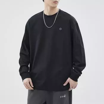 Модный простой хлопковый свитер мужской раннеосенний свободный большой размер повседневный ретро стираный вышитый топ M белый