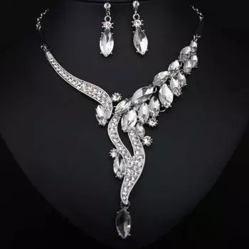 Модный простой комплект из ожерелья и сережек с кристаллами и драгоценными камнями для банкета и платья, женские аксессуары белый