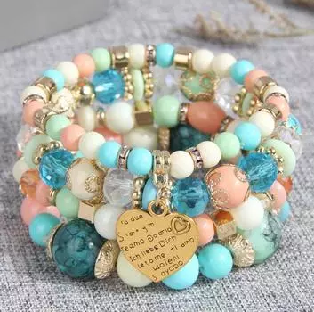 Модный, простой многослойный комбинированный богемный металлический кулон «Любовь», многослойный браслет из бисера