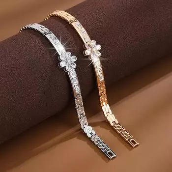 Модный простой продвинутый креативный цветочный дизайн с микро инкрустацией цирконом Ins в холодном стиле повседневный браслет-джокер для подруги золотой