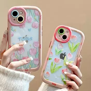 Модный противоударный бампер с цветком тюльпана, прозрачные чехлы для телефонов для Iphone 14 11 12 13 Pro Max, милый мягкий прозрачный чехол на заднюю панель For iPhone 12