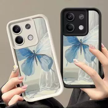 Модный противоударный чехол для телефона Xiaomi 13T 11T Pro Poco F6 X6 X5 Redmi Note 13 12 Pro 11S 10 с синей бабочкой, защитный мягкий силиконовый чехол Redmi Note 13 4G чёрный