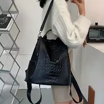 Модный противоугонный рюкзак большой емкости, женская сумка из искусственной кожи, школьный пакет 30x12x30cm чёрный