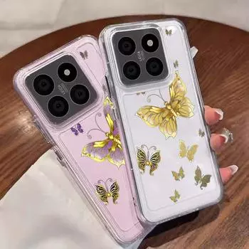 Модный прозрачный чехол для телефона с узором бабочки для Xiaomi 13T 11 Lite Poco F6 X6 Redmi Note 13 12 11 Pro 10 Pro Max, мягкий силиконовый противоударный глянцевый чехол Redmi Note 13 4G чёрный
