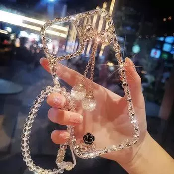 Модный прозрачный чехол с блестящей хрустальной подвеской для iphone 15 14 13 12 11promax X XS XR XS MAX 7 8 Plus/Samsung/Xiaomi Redmi с ручной цепочкой For iPhone 15