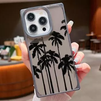 Модный прозрачный чехол с принтом цветка кокосовой пальмы для iPhone 16 Pro Max 15 Plus 14 Pro 13 12 11, защита линз, ударопрочный прозрачный мягкий чехол для телефона из ТПУ iPhone 16