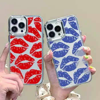 Модный прозрачный чехол с рисунком губ для iPhone 16 15 Pro Max 14 Plus 13 12 Pro 11 Kiss с прозрачным мягким покрытием, защита линз, противоударный чехол iPhone 16 жёлтый