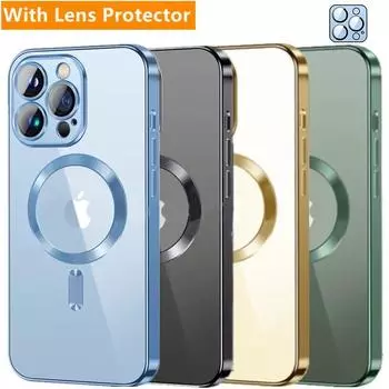 Модный прозрачный магнитный чехол для беспроводной зарядки Magsafe для iPhone 13 14 12 11 Pro Max 14 Plus X Xs Max XR, мягкий силиконовый чехол iPhone 14 Pro Max чёрный