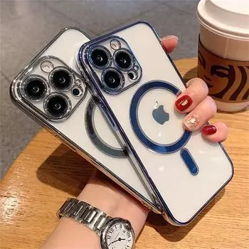 Модный прозрачный магнитный чехол для беспроводной зарядки Magsafe для Iphone 14 Plus 13 12 11 Pro Max, мягкий силиконовый чехол с покрытием For iPhone 11 Pro прозрачный