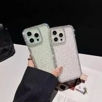 Модный прозрачный мягкий чехол с блестками и бриллиантами для iPhone 14 15 13 12 11 Pro Xs Max XR X 7 8 Plus SE 2, прозрачная силиконовая задняя крышка For iPhone 7 розовый