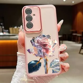Модный прозрачный силиконовый чехол для телефона с принтом кристальной розы для Samsung S24 Ultra S23 Plus S22 S21 S20 FE A54 A34, мягкая противоударная задняя крышка для защиты объектива For Samsung Galaxy S24 чёрный