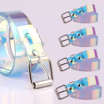 Модный прозрачный женский ремень с лазерной голографической пряжкой, широкий пояс, невидимый пояс в стиле панк -90cm
