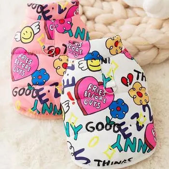 Модный пуховик для собак с принтом, милая мягкая одежда для собак, зимняя куртка для кошек, пальто, теплый костюм для щенка, одежда для французского бульдога чихуахуа S