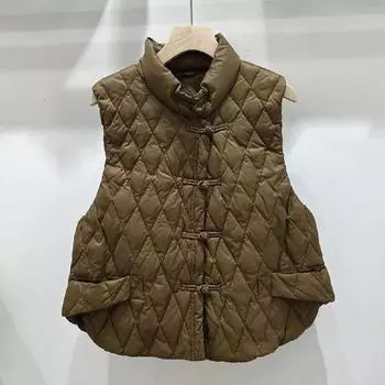 МОДНЫЙ пуховик с пряжкой из белого утиного пуха, легкий и тонкий короткий ромбовидный пуховик, жилет, жилет женский 2024 года, зимний свободный жилет, куртка Одежда M