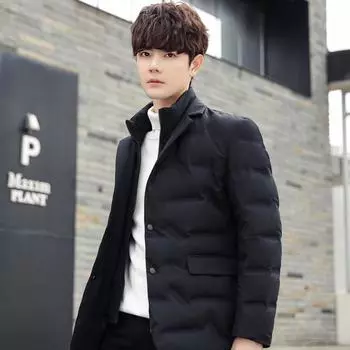 Модный пуховик со съемным воротником в стиле костюма для молодых мужчин, теплая куртка с воротником-стойкой на осень и зиму M темно-синий