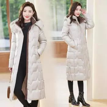 Модный пуховик средней длины для женщин — облегающий крой, шикарный стиль и теплая хлопковая подкладка M красный