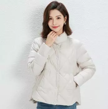 МОДНЫЙ пуховик женский 2024 новый весна и осень длинный рукав короткий модный воротник стойка повседневный универсальный бархатный жакет Одежда S светло-фиолетовый