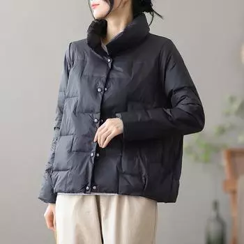 МОДНЫЙ пуховик женский 2024 новый зимний короткий воротник-стойка с длинными рукавами прямой свободный теплый легкий жакет Одежда S белый